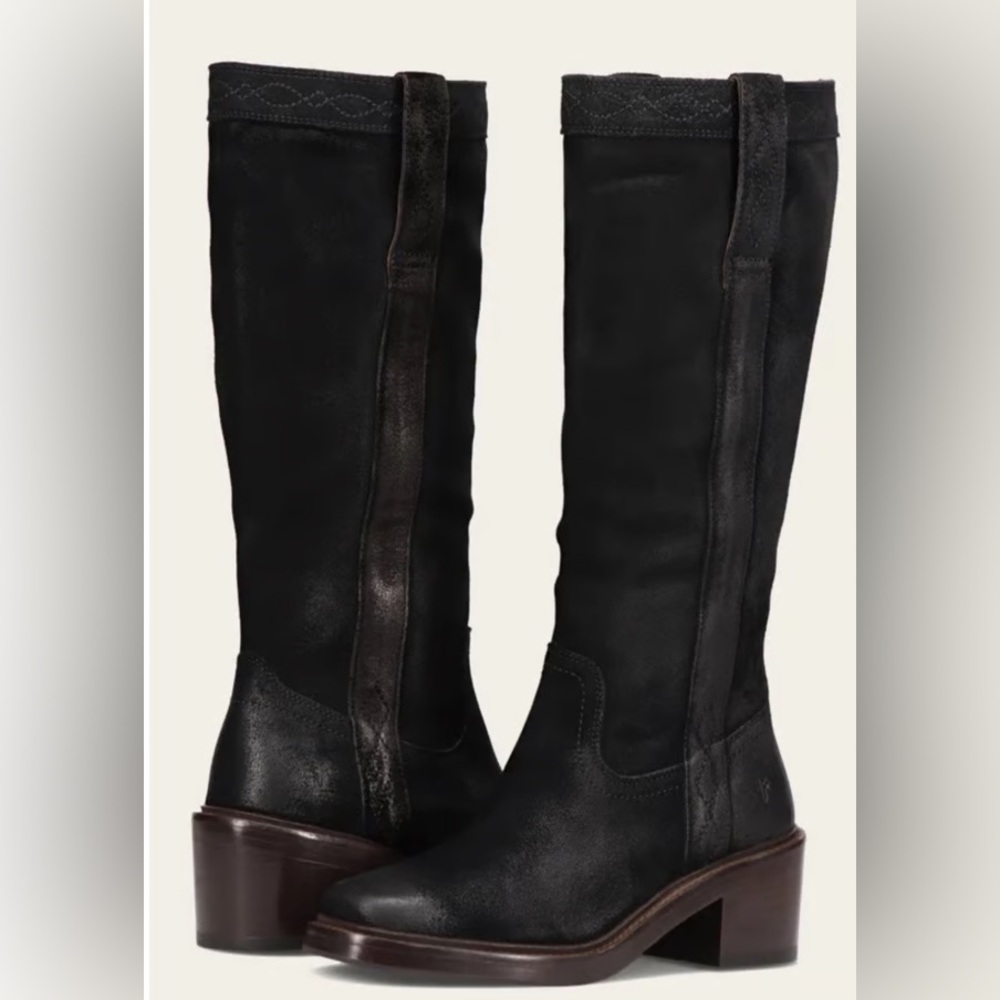 SOLD - Frye Kate Vintage Pull-On Knee-High Boot in Black Suede